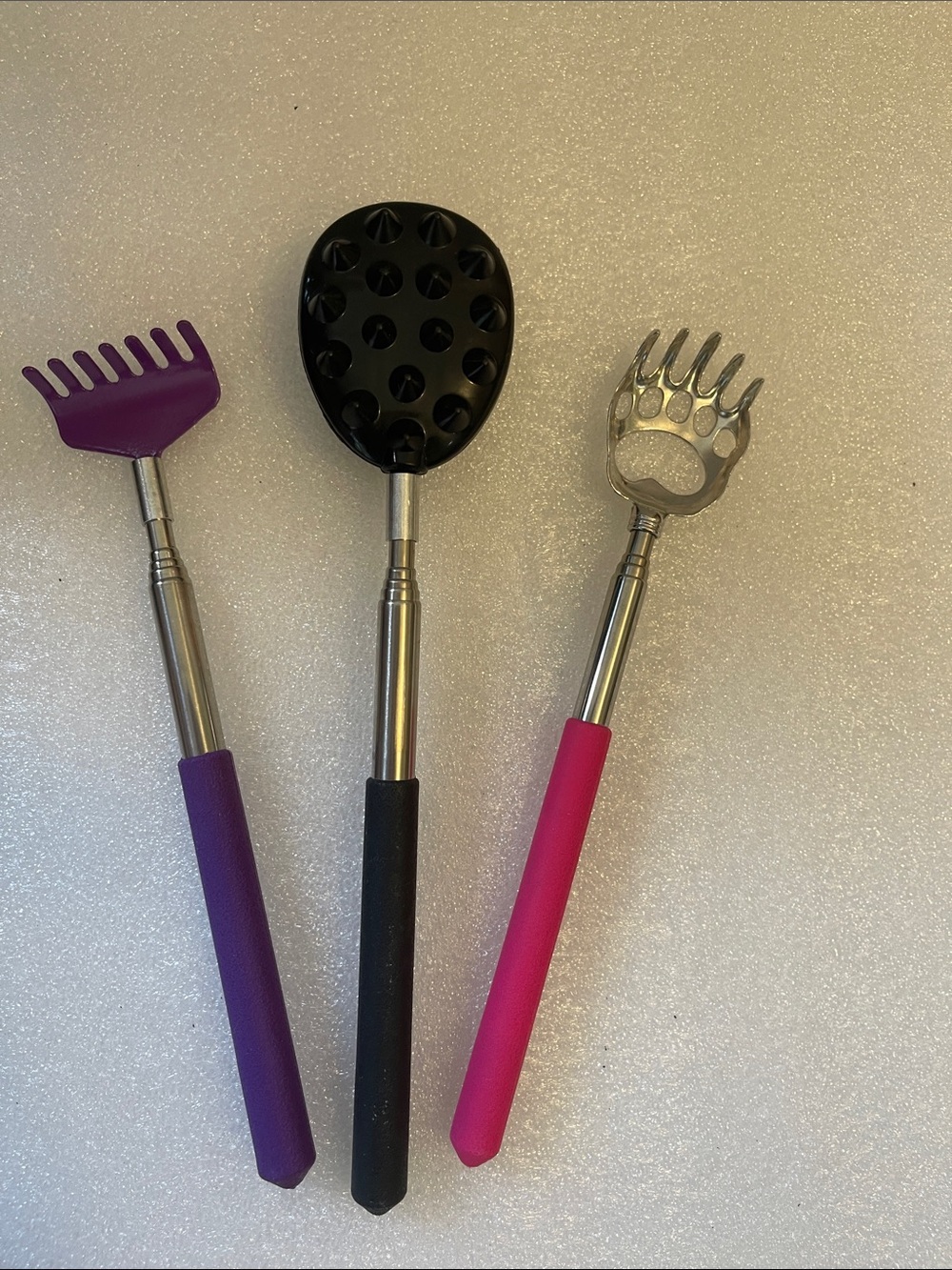3-Piece Back Scratcher & Scalp Massager Set - Purple, Black, Pink